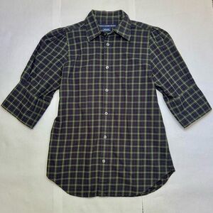 Ralph Lauren Sport Women Plaid Shirt Sz 4 Vintage Y2K 3/4 Sleeve Button Down